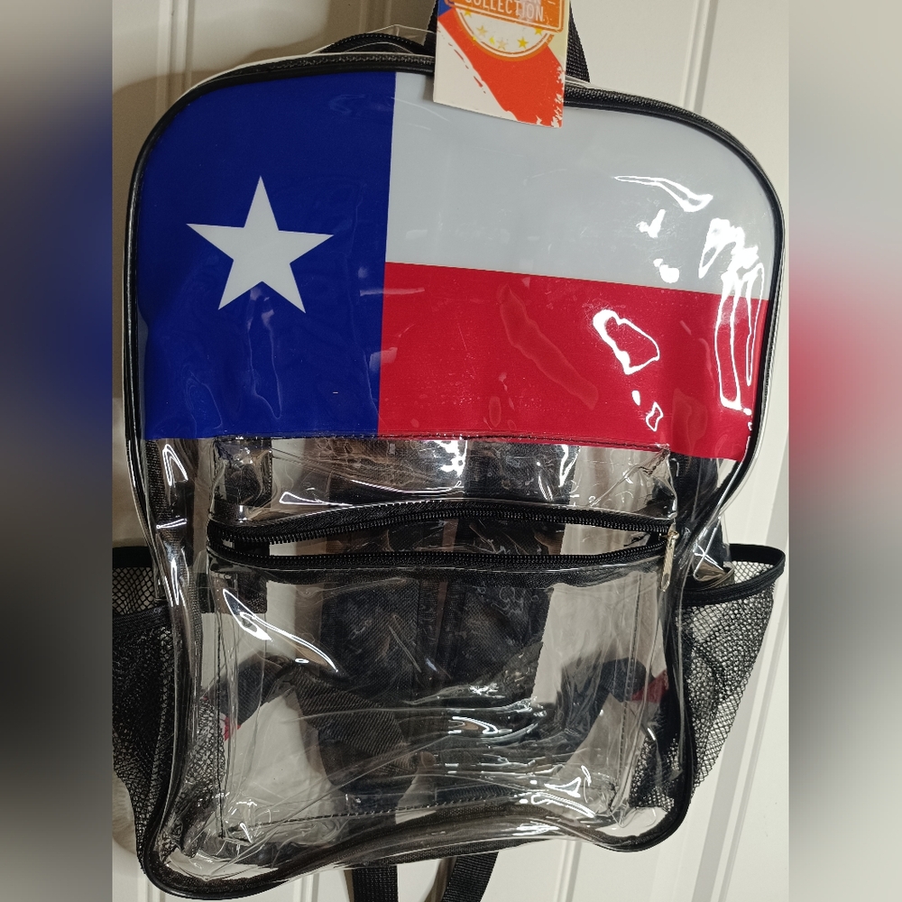 Clear Texas Flag Backpack School Event Concert Western Cowboy Rodeo NFR Festival